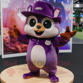 Purple Flying Squirrel mascot costume character dressed with a Shorts and Hats