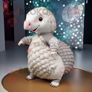 White Pangolin mascot costume character dressed with a Leggings and Brooches