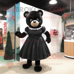 Black Teddy Bear mascot costume character dressed with a A-Line Skirt and Shoe clips