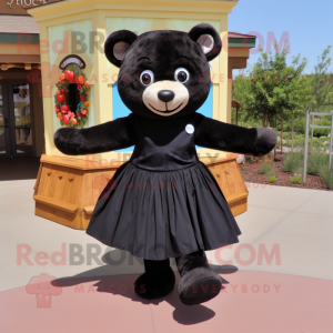 Black Teddy Bear mascot costume character dressed with a A-Line Skirt and Shoe clips