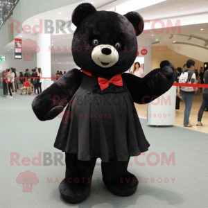 Black Teddy Bear mascot costume character dressed with a A-Line Skirt and Shoe clips