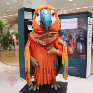 Orange Macaw mascot costume character dressed with a Cover-up and Scarves