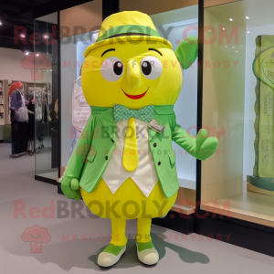 Lemon Yellow Green Beer mascot costume character dressed with a Parka and Bow ties