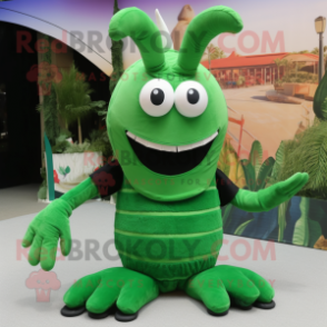 Forest Green Shrimp Scampi mascot costume character dressed with a Tank Top and Mittens