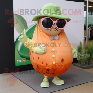 Peach Cucumber mascot costume character dressed with a Wrap Skirt and Sunglasses