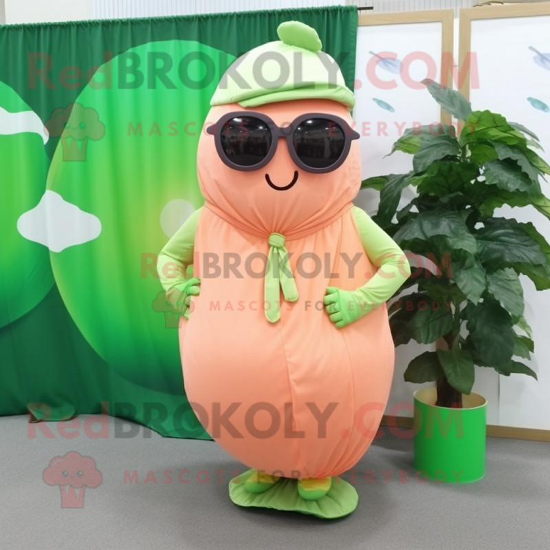Peach Cucumber mascot costume character dressed with a Wrap Skirt and Sunglasses