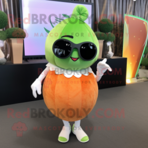 Peach Cucumber mascot costume character dressed with a Wrap Skirt and Sunglasses