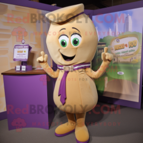 Tan Grape mascot costume character dressed with a Pencil Skirt and Cummerbunds