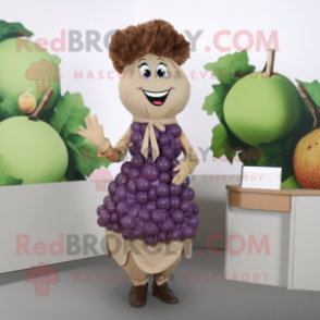 Tan Grape mascot costume character dressed with a Pencil Skirt and Cummerbunds